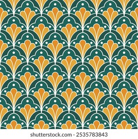 Abstract retro floral seamless pattern. Vector vintage flower art deco texture. Geometric minimalist background.
