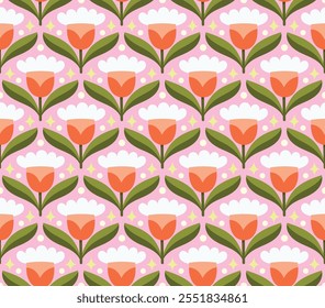 Abstract retro floral seamless pattern. Vector vintage flower art deco texture. Geometric minimalist background.