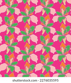 Abstract Retro Floral Vector Seamless Pattern Trendy Fashion Colors Minimalist Stylish Shapes Perfect for Allover Fabric Print or Wrapping Paper Fuchsia Green Pink Tones