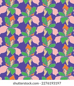 Abstract Retro Floral Vector Seamless Pattern Trendy Fashion Colors Minimalist Stylish Shapes Perfect for Allover Fabric Print or Wrapping Paper Electric Purple Green Pink Tones
