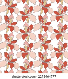 Abstract Retro Floral Vector Seamless Pattern Trendy Fashion Colors Minimalist Stylish Shapes Perfect for Allover Fabric Print or Wrapping Paper Pastel Pink Coral Tones