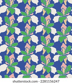 Resumen Vector Floral Retro Patrón sin inconvenientes Colores de moda Modernas Formas minimalistas de estilo Perfecto para impresión de tela de alamante o papel de envolver Tonos verdes azules reales