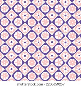 Abstract Retro Florals Geometric Diamond Squares Background Hand Drawn Trendy Minimalist Seamless Vector Pattern Stylish Compatible Colors Perfect for Allover Fabric Print Electric Purple Pastel Pink