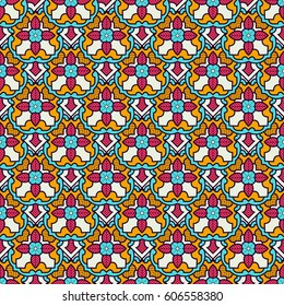Abstract retro flower emblem seamless pattern backdrop vector illustration