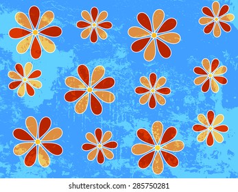 Abstract retro flowers with grunge effect