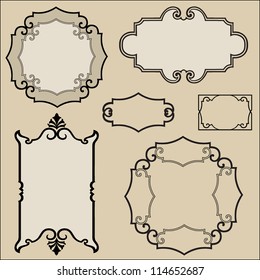 Abstract retro frame set for card or page design. Vintage ornamental border. Geometric background. 