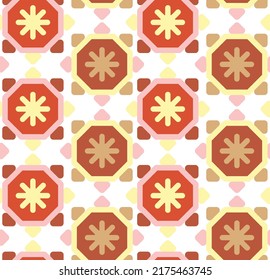Abstrakter Retro Funky Sun Style Geometrisches, nahtloses Muster Octagon Form Trendy Fashion Colors Perfekt für Allover Stoffdruck oder Papiertöne