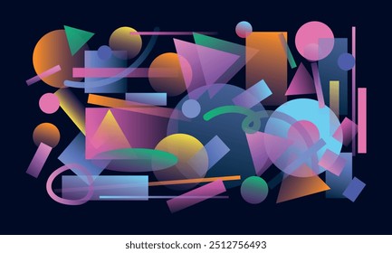 Abstract retro futuristic Background with basic shapes. Geometric elements memphis in the style of 80's.