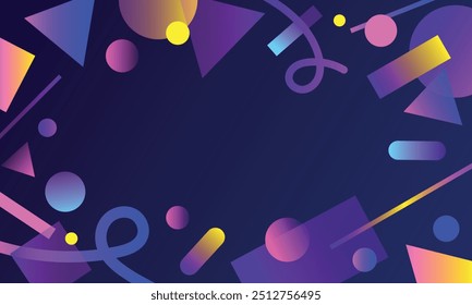 Abstract retro futuristic Background with basic shapes. Geometric elements memphis in the style of 80's.