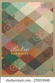 Abstract retro geometric background with bicycles. Vector Illustration