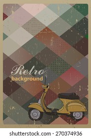 Abstract retro geometric background with a scooter. Vector Illustration