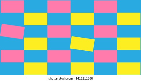 Abstract retro geometric background summer print horizontal blue pink yellow squares Vector Illustration, vintage pattern. For fabric, textile, wrapping paper, card, invitation,Wallpaper. 