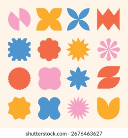 Forma brutalista geométrica retro abstracta en colección engastada. Abstractas elemento de color retro diseño de estilo Bauhaus. arte de Clip y2k diseño