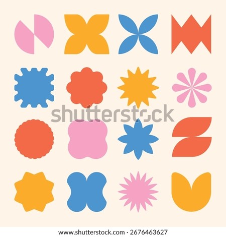 abstract retro geometric brutalist shape in set collection. Abstract colored element retro bauhaus style design. clip art y2k design