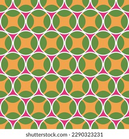 Abstraktes geometrisches Rendezvous-Symbol mit nahtlosen Mustern, trendige Modefarben perfekt für Allover-Stoffdruck oder Wrapping Paper Minimal Chic Design Grüne Orangentöne