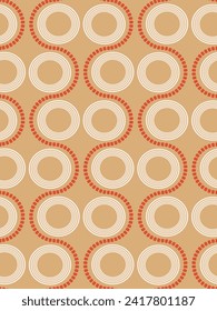 Abstract Retro Geometric Circles Wavy Dots Seamless Art Deco Pattern Vector Design Milky Brown Background