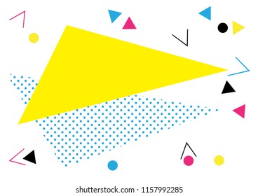 Abstract retro and geometric design background with copy space. Triangles, circles and arrows. 