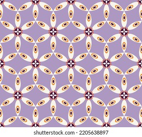 Abstract Retro Geometric Floral Tile Style Seamless Pattern Trendy Fashion Colors Perfect for Allover Fabric Print or Wrapping Paper Elegant Minimal Art Design Lilac Tones