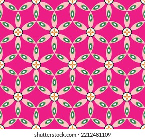 Abstract Retro Geometric Floral Tile Style Seamless Pattern Trendy Fashion Colors Perfect for Allover Fabric Print or Wrapping Paper Elegant Minimal Art Design Fuchsia Pastel Pink Tones