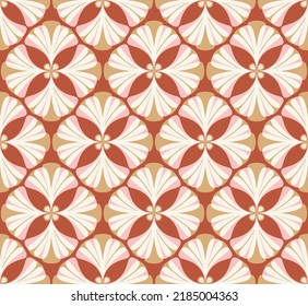 Abstract Retro Geometric Gingko Biloba Leaves Damask Style Seamless Pattern Trendy Fashion Colors Perfect for Allover Fabric Print or Wrappin Paper Vintage Concept Amber Brown Ecru Tones