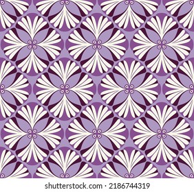 Abstrakter Retro Geometric Gingko Biloba hinterlässt Damast Style Nahtlose Muster modische Modefarben Perfekt für Allover Stoffdruck oder Wrappin Papier Vintage Konzept Lilac Tones