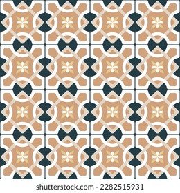 Abstract Retro Geometric Italian Tile Style Vector Seamless Pattern Trendy Fashion Colors Perfect for Allover Fabric Print or Wrapping Wall Paper Milky Brown Tones