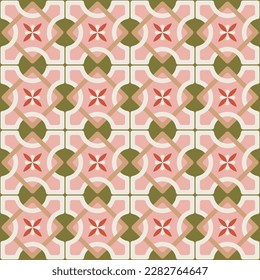 Abstract Retro Geometric Italian Tile Style Vector Seamless Pattern Trendy Fashion Colors Perfect for Allover Fabric Print or Wrapping Wall Paper Pastel Pink Olive Green Tones