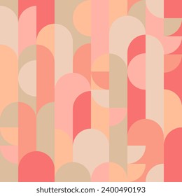 Abstract retro geometric seamless pattern. Geometric mid century modern style seamless vector pattern. Scandinavian style geometric design in a peach and pink color palette.