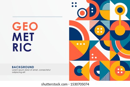 Abstract retro geometric shape background blue and orange color.