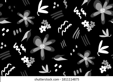 Abstract Retro Geometric Shapes and Flowers Repeat Vector Pattern Isolated Background 
