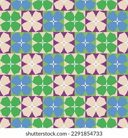 Abstract Retro Geometric Sweet Flowers Seamless Pattern Trendy Fashion Colors Perfect for Allover Fabric Print or Wrapping Paper Minimal Basic Chic Design Green Blue Tones