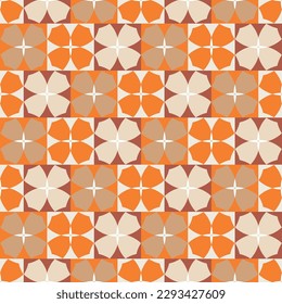 Abstract Retro Geometric Sweet Flowers Seamless Pattern Trendy Fashion Colors Perfect for Allover Fabric Print or Wrapping Paper Minimal Basic Chic Design Orange Beige Tones