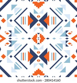 abstract retro geometric tribal pattern in blue orange and white