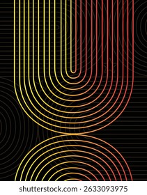 Abstraktes Retro Gradient Line Art Vektor Design mit warmen Gelb- und Rottönen