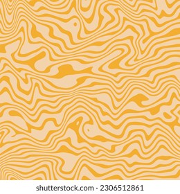 Abstract retro groovy background. Wavy swirl vector pattern. Vintage psychedelic social media post template. Trippy cover design, square poster in 60s-70s style. Pastel yellow liquid hippie texture