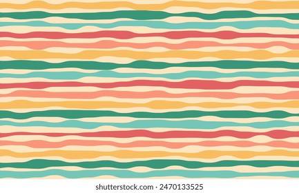Abstract retro groovy horizontal stripes pattern. Colorful wavy lines background