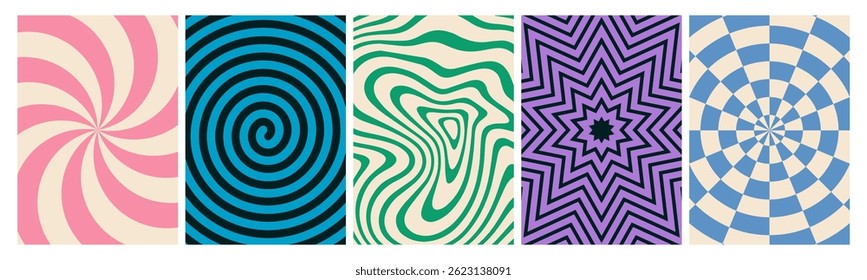 Abstract Retro Groovy Patterns. Psychedelic Swirl Vector Graphic. Fun and Funky Pop Waves. Vintage Wavy Texture