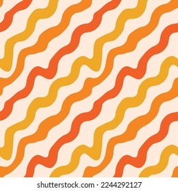  Abstract retro groovy striped waves seamless pattern in orange, yellow and red. For retro posters, home decor and textile