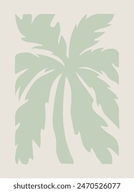 Abstract retro groovy tropical poster. Modern trendy matisse minimal style. Hand drawn palm tree design for wall prints.