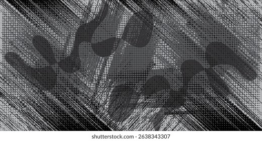 Abstract retro grunge seamless pattern. Urban art texture with paint splashes, chaotic shapes, lines, dots, patches. Sports graffiti style vector background