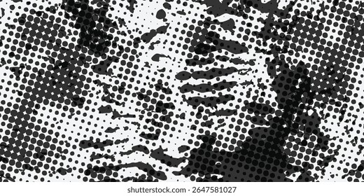 Abstract retro grunge seamless pattern. Urban art texture with paint splashes, chaotic shapes, lines, dots, patches. Sports graffiti style vector background modern