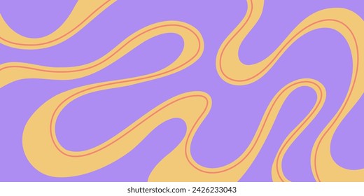 Abstract retro horizontal background with colorful waves and lines, pastel colors. Trendy vector illustration for banner, poster, cover, flyer