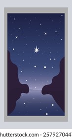 Abstract Retro Landscape Dark Mobile Wallpaper Nature Stars Vector Design In White Gray Frame Picture