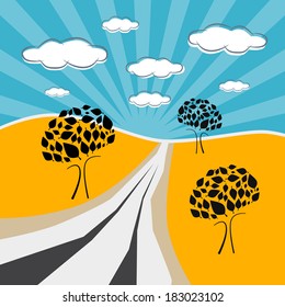 Abstract Retro Landscape Nature Illustration