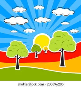 Abstract Retro Landscape Vector Illustration