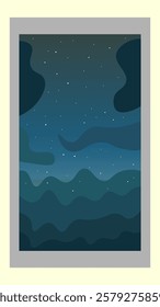 Abstract Retro Landscape Waves Night Sky Dark Blue  Mobile Wallpaper Nature Stars Vector Design In White Gray Frames Pictures