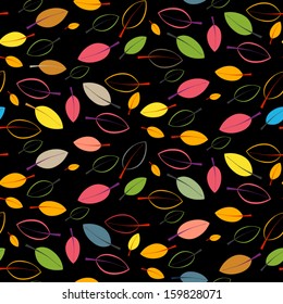 abstract retro leaves seamless pattern. black background.