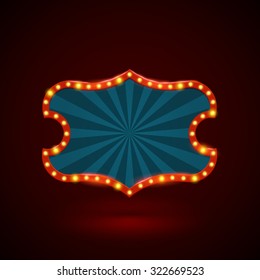 Banner de luz retrô abstrato com lâmpadas no contorno. Ilustração vetorial. Pode ser usado para publicidade promocional.