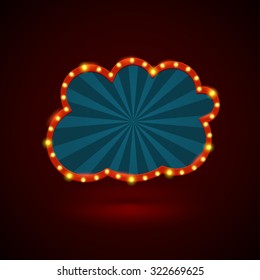 Abstract retro light banner with light bulbs on the contour. Vector illustration. Can use for promotion advertising.