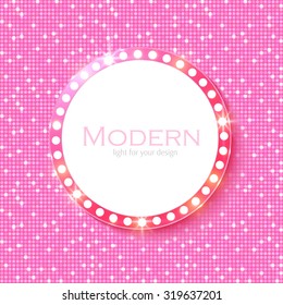 Abstract retro light banner. Pink princess design. Vector illustration